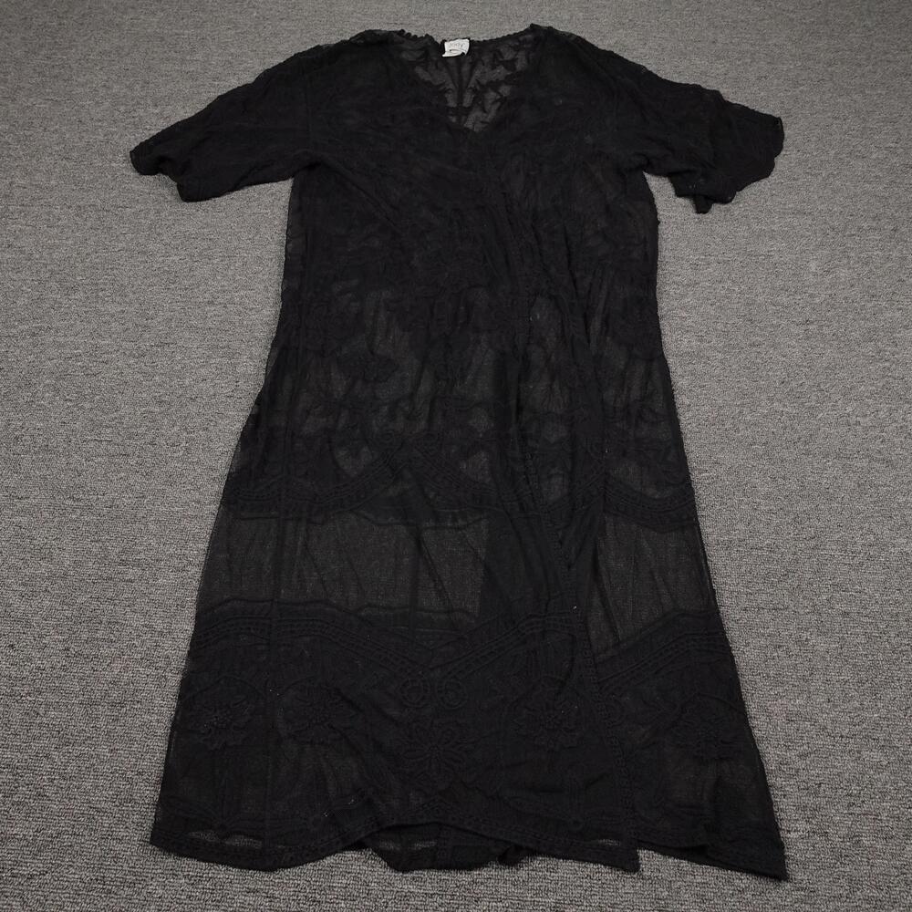 Vintage Jody Blouse Medium Black Goth Lace Kimono Sheer Floral Embroidered